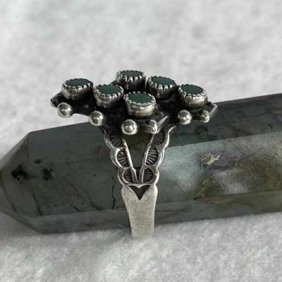 VTG Southwest Sterling Silver 925 Snake Eyes Petit Point Green Onyx Ring Sz 5.25 - Picture 16 of 16